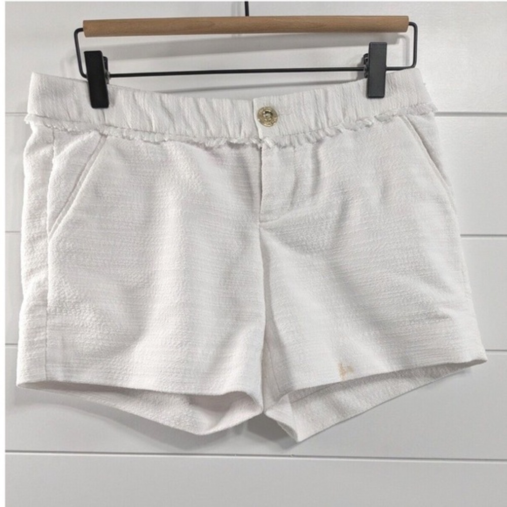 Lilly Pulitzer Womens Cotton Blend Fringe Textured Shorts sz 2 White‎ Beach Boho